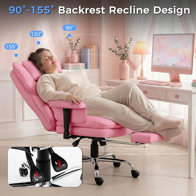 Big and Tall Massage Office Chair with Heat, Extra Wide Double-Layer Pocket Spring Cushion, High Back Reclining Gaming Chair with Adjustable Armrests & Footrest, Heavy Duty Ergonomic Chair, Pink