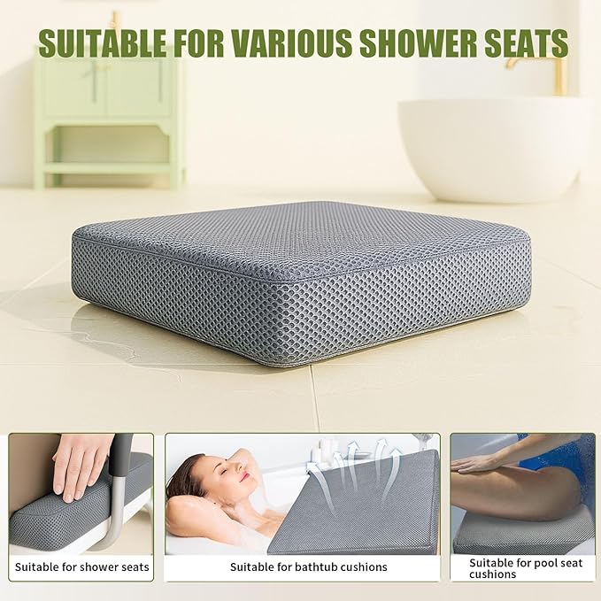 Gwremzlox，Shower Seat Cushion, Soft Chair Pad for Elderly Bathing，Easy to Clean & Quick Dry，Using 4D air Fiber Material，Suitable for Shower Seats, Bathtub Baths, Poolside Rest, Dressing Room Seats