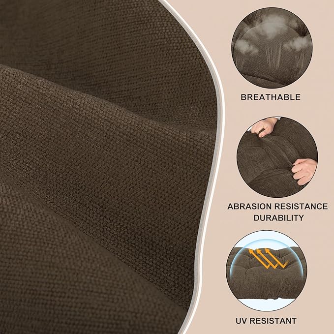 Rocking Chair Cushion - Chenille Fabric, High-Density Sponge, Durable Comfort Double-Sided Tufted Seat Pads with Ties, Chenille︱Dark Brown, 44x19x4 inch