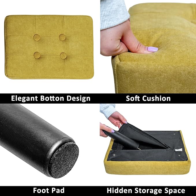 CAROLMADE Ottoman Foot Rest, Suede Small Ottoman Foot Stool with Legs Modern Footstool Ottomans for Living Room Entryway Office, Yellow