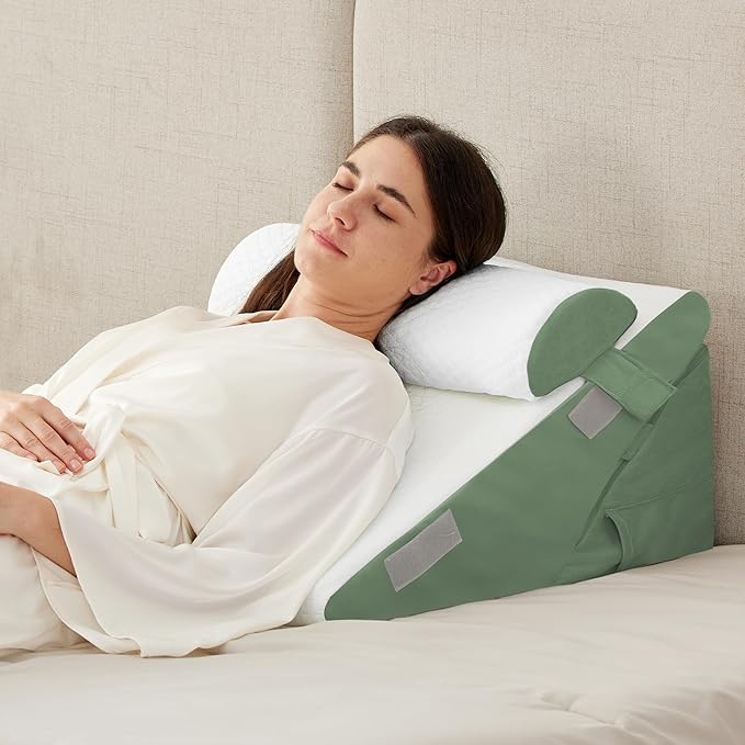 Ruqmuis 3PCS Wedge Pillow Set for After Surgery, Adjustable 9&12 Inch Bed Wedge Pillow for Sleeping, Incline Pillow Wedge for Headboard, Post Surgery, Acid Reflux, Neck&Back Support, Green