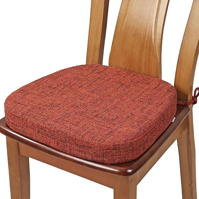 SINOSSO Thickened 2.5" Dining Chair Cushion, Soft Blended High Density Support Foam Kitchen Seat Cushion with Ties, U-Shaped Non-Slip Indoor Chair Pad, 16.5" x 16", 1 PCS, Red