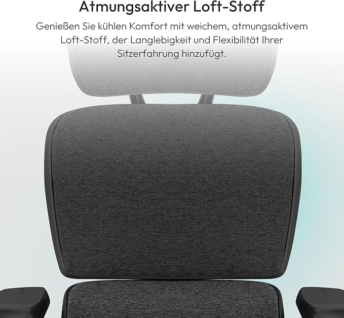 ThunderX3 XTC Ergonomic Office Chair, for Adults Gaming Chair, High Back Desk Chair, Synchronous Tilt, Self-Adjusting Lumbar Support and Backrest, Adjustable Headrest, Fabric, Loft Dark Grey