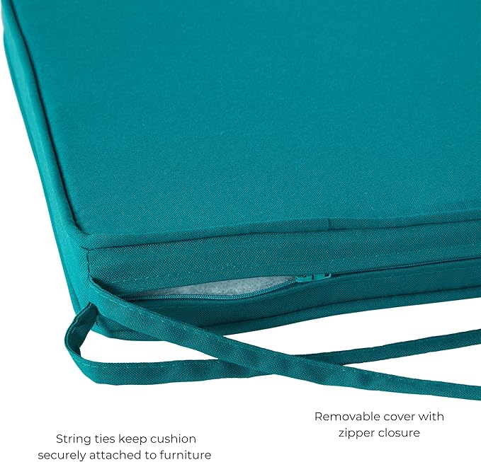 Outdoor 18 inch Square Patio Dining Chair Pads – Comfortable Fiber-Filled Seat Cushions with Ties, Reversible Polyester Fabric - Peacock, Set of 2
