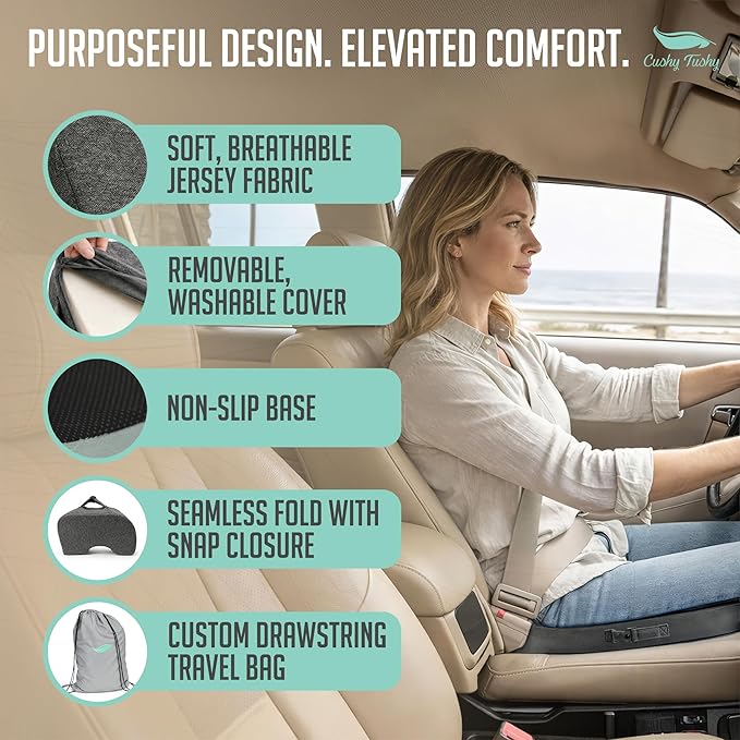 Cushy Tushy Tailbone Pain Relief Cushion - Premium Foldable Travel Tailbone Seat Cushion - for Relief of Lower Back, Sciatic, Butt and Tailbone Pain - Perfect for Home, Office & Driving