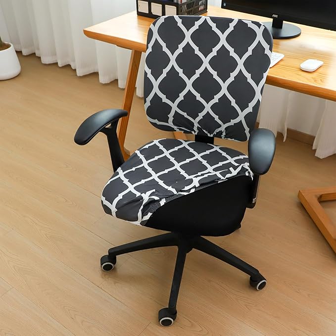 FORCHEER Split Office Chair Covers Two Pieces Stretch Plaid Pattern Grey Separated Desk Chair Slipcover Washable