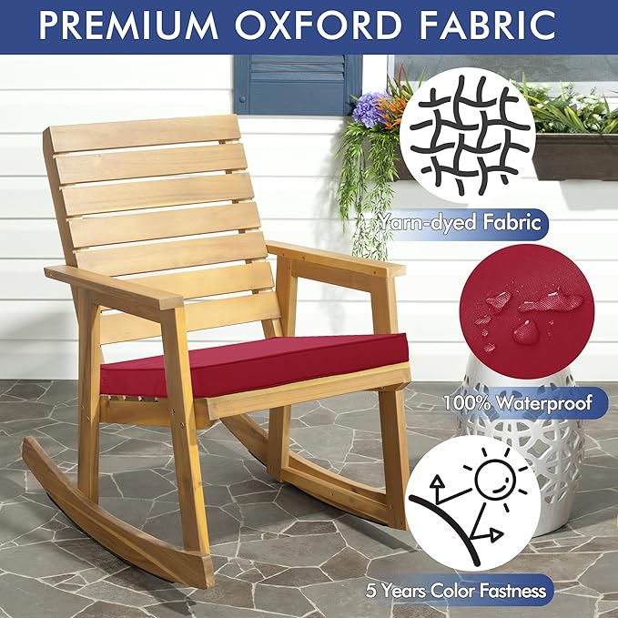 Outdoor Chair Cushions 24 x 24 Inch Water Resistant Patio Chair Cushions with Tie 3 Year Color Fastness Thick Outdoor Seat Cushion for Garden Lawn Patio Furniture Burgundy Red Set of 2
