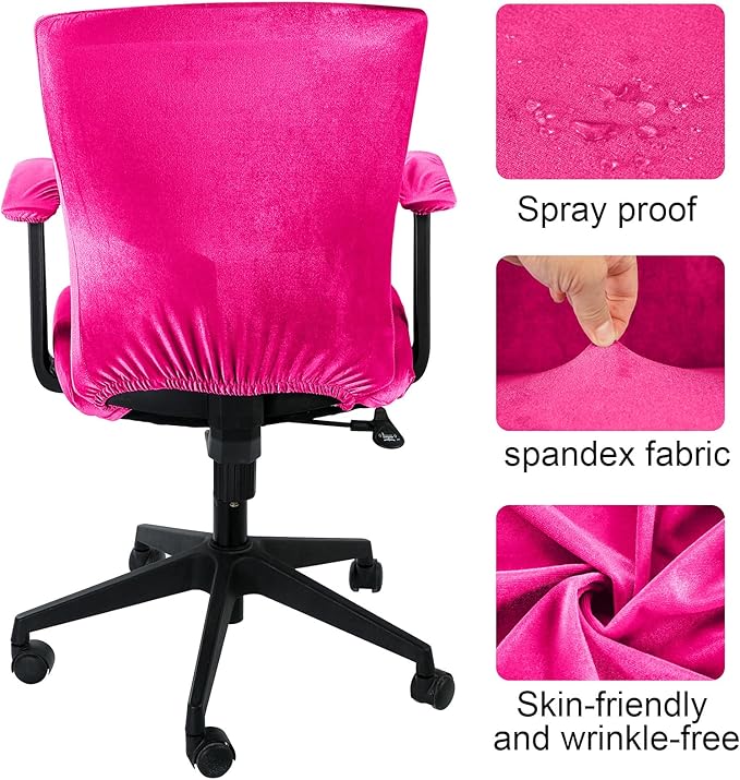 Tallew 4 Pcs Office Chair Covers Set Computer Universal Protective Stretchable Chair Seat Covers Desk Armrest Slipcovers Pads Office Cushion Backrest for Rotating(Rose Red)