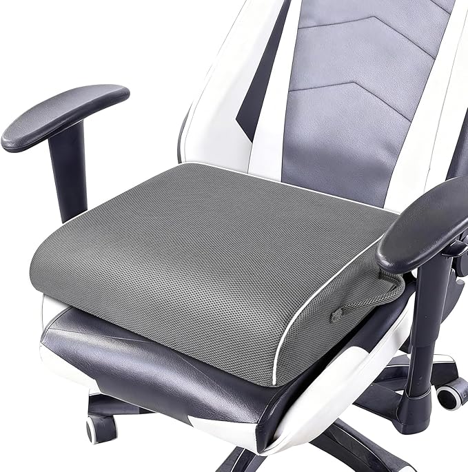 Seat Cushion for Tailbone Pain Relief, Office Chair Cushion, Memory Foam Large Chair Cushion with Non-Slip Cover for Soft Support at Office Chair, Car Seat, Airplane 3.3"-Grey