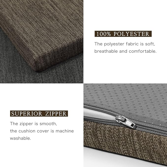 baibu 42 Inch Classic Solid Color Bench Cushion with Ties, Non-Slip Indoor Outdoor Rectangle Bench Seat Cushion Standard Size Foam Pad with Machine Washable Cover (Brown, 42x16x1.5in)
