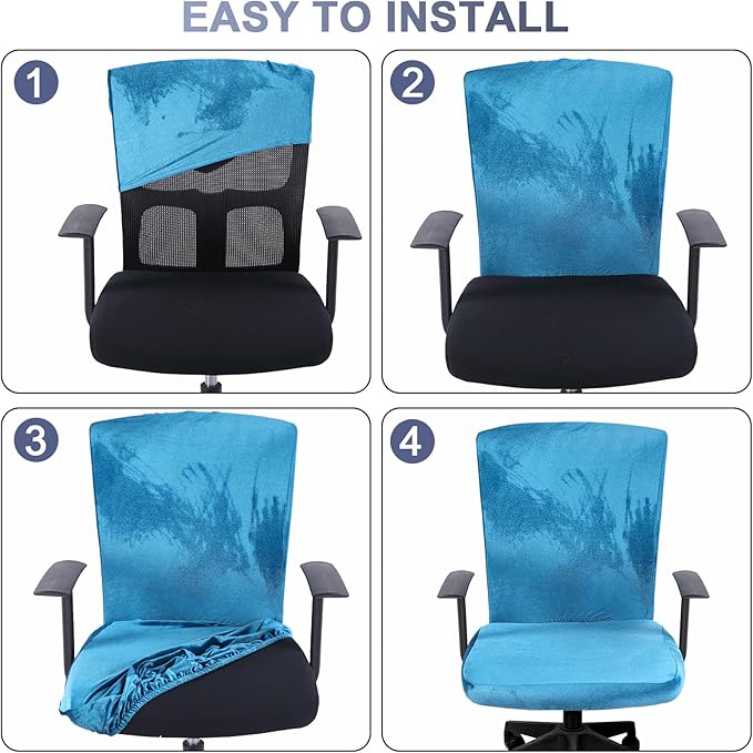 Tallew 4 Pcs Office Chair Covers Set Computer Universal Protective Stretchable Chair Seat Covers Desk Armrest Slipcovers Pads Office Cushion Backrest for Rotating(Sapphire)