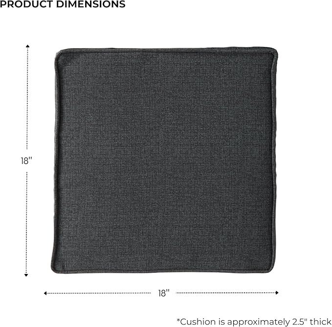 Outdoor 18 inch Square Patio Dining Chair Pads – Comfortable Fiber-Filled Seat Cushions with Ties, Reversible Polyester Fabric - Carbon, Set of 4