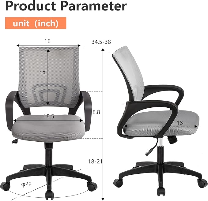 PayLessHere Home Office Chair Desk Computer Chair Adjustable Ergonomic Chair Lumbar Support Armrest Executive with High Density Mesh 360 Degree Swivel Chair for Adults Chair (Pack of 1, Grey)