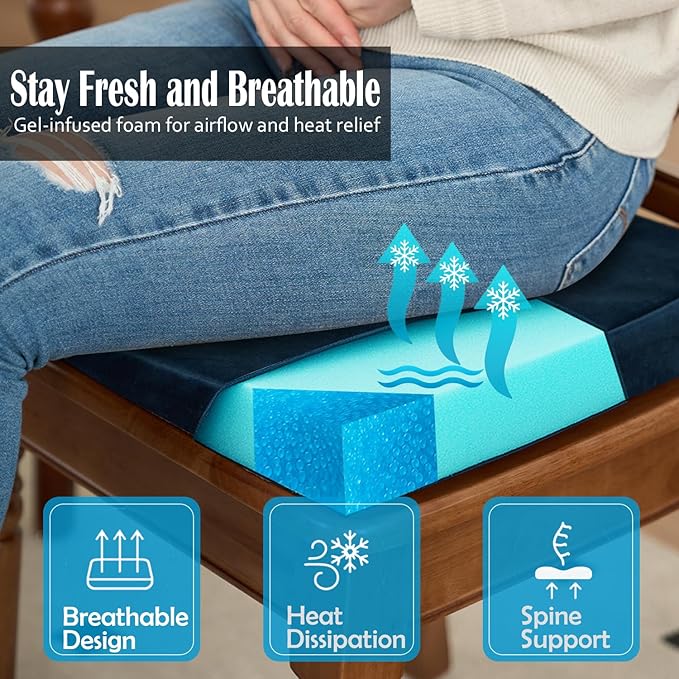2'' Thick High-Density Foam Indoor Chair Cushions | Dining Chair Pads with Ties, Removable Washable Cover, Kitchen Chair Cushions 17"x16",Navy Blue 2 Pack