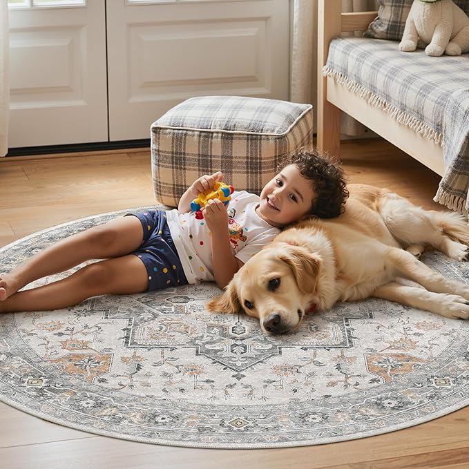 60"x60" Office Chair Mat for Hardwood Tile Floor, Under Desk Carpet Protector for Rolling Computer Chair Mat, Machine Washable Round Area Rug, Anti-Slip 1/5" Thick Low Pile Thin Floor Mat, Taupe