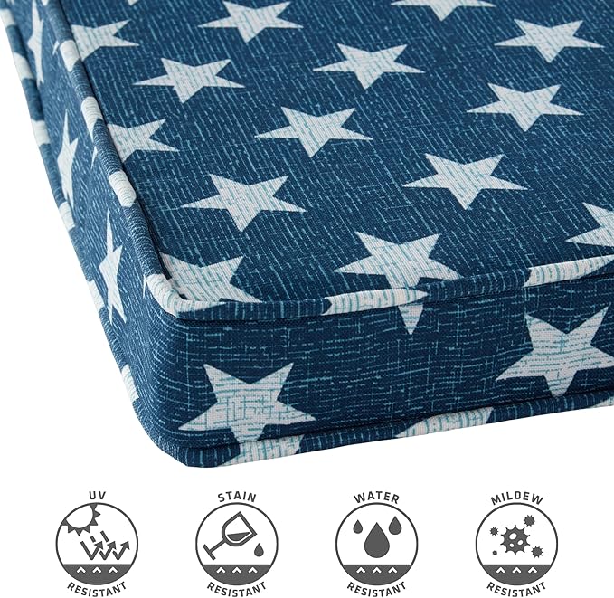 Outdoor 18 inch Square Patio Dining Chair Pads – Comfortable Fiber-Filled Seat Cushions with Ties, Reversible Polyester Fabric - Stars, Set of 2