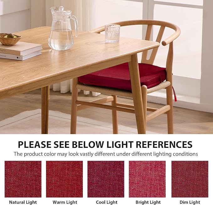 Ruqmuis Chair Cushions for Dining Chairs, 2" Thick Seat Cushions for Kitchen Chairs, D-Shaped Chair Pads with Washable Cover, Ties and Non Slip Backing, 17'' x 16'', Set of 6, Red