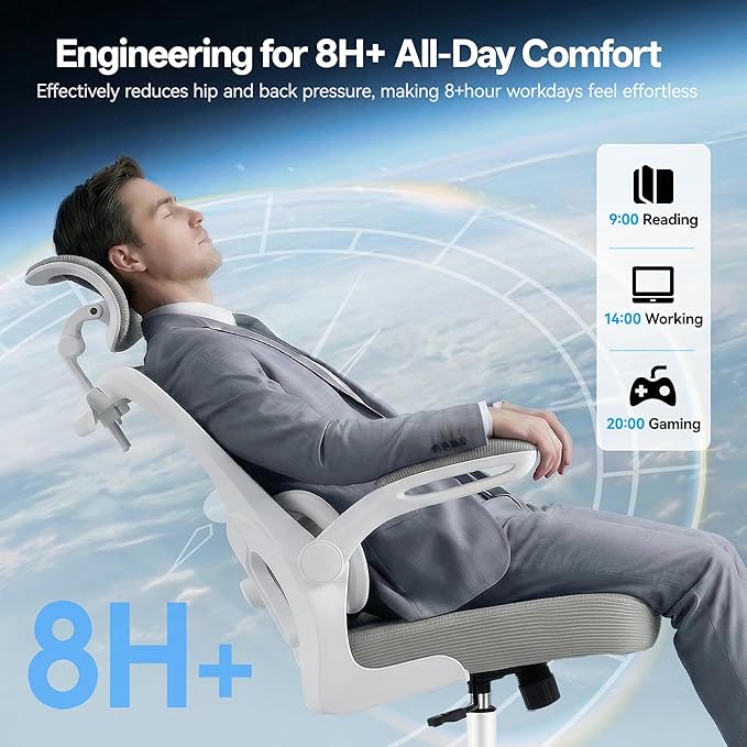 AreShark Office Chair Ergonomic Desk Chairs with Adjustable Lumbar Support& Headrest Hanger, High Back Breathable Mesh Chair with Wheels, Rolling Swivel Comfy Task Computer Chair for Home Work Gaming