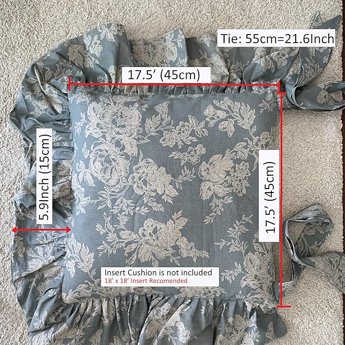 Korean Made Chair Pad Slipcover 17.5'x17.5' Chair Cushion Cover Ties with Ruffle Farmhouse Decor Covers Only, Gift for Mom(Mint Floral) Stocking Stuffer