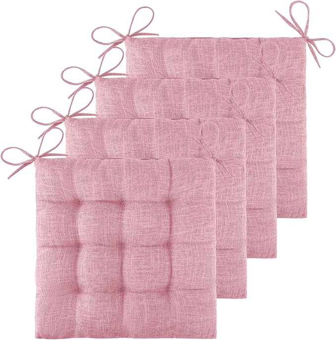 ELFJOY 4 Pack Chair Cushions for Dining Chairs Chair Pads Cushion for Kitchen Office Tufted Textured Square Seat Cushion with Ties (16" Light Pink)