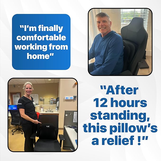 LÜC Lumbar Support Pillow for Office Chair & Car – Ergonomic Memory Foam Back Cushion for Lower Back Pain Relief – Adjustable Strap, Breathable Cover – Improves Posture & All-Day Comfort
