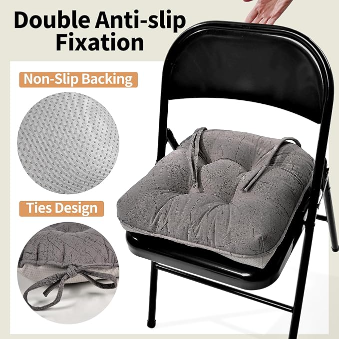 Marble Pattern 3" Chair Cushion for Dining Chair, Filling Bite-Size Memory Foam U-Shaped Seat Cushions for Kitchen Chairs, Non-Slip Indoor Chair Pad with Ties, 1 PCS, Brown