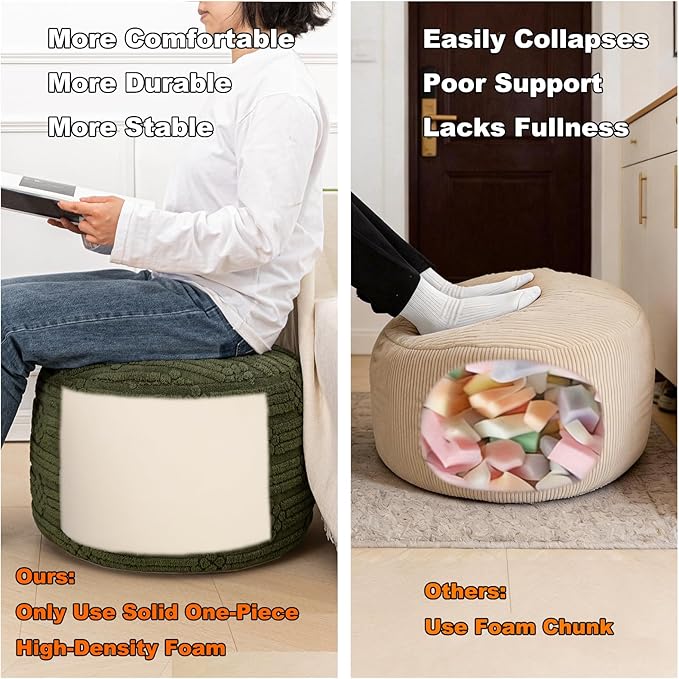 Asuprui Pouf Ottoman Foot Rest – Plush Round All-in-one Foam Stool for Cozy Lounging, Floor Pouf & Chic Decor (Forest Green)