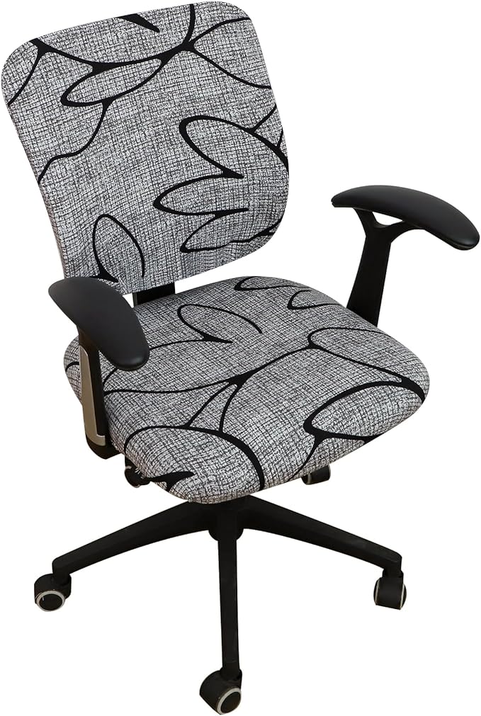 FORCHEER Split Office Chair Covers Two Pieces Stretch Printed Grey Separated Desk Chair Slipcover Washable -Lotus
