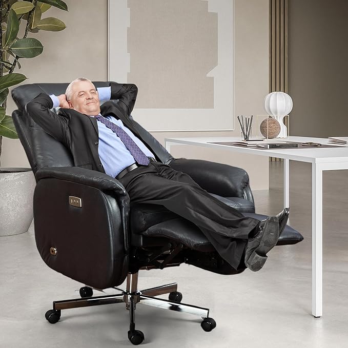 ECOTOUGE Power Office Chair with USB Charging, Recliner Executive Office Chair with Adjustable Footrest, Big and Tall High-Back Reclining Computer Chair, 400LBS Weight Capacity, Microfiber, Black