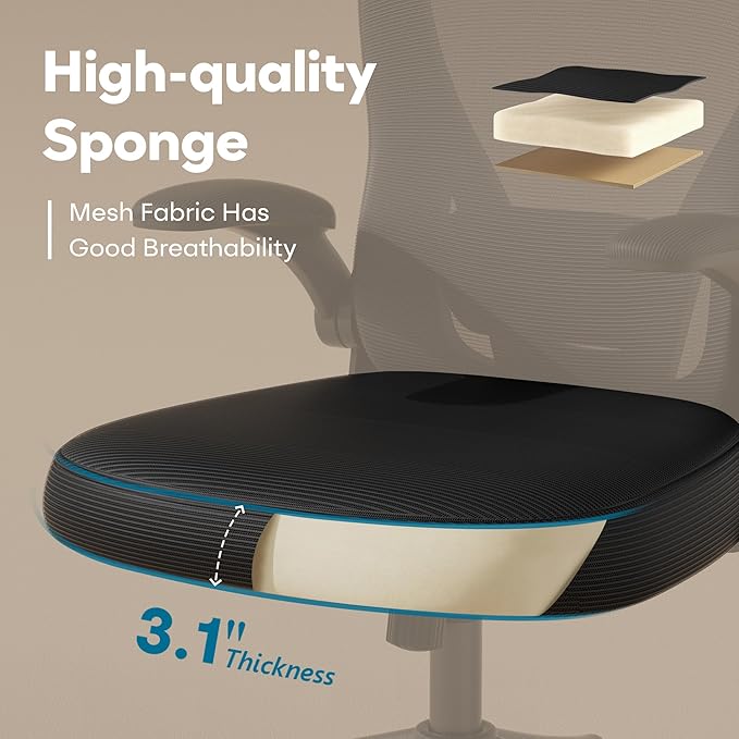 SeekFancy Ergonomic Office Chair M903, Computer Desk Chair with Wheels, High Back Mesh Office Chair with Adjustable Lumbar Support, Headrest, Flip-Up Armrest, Black