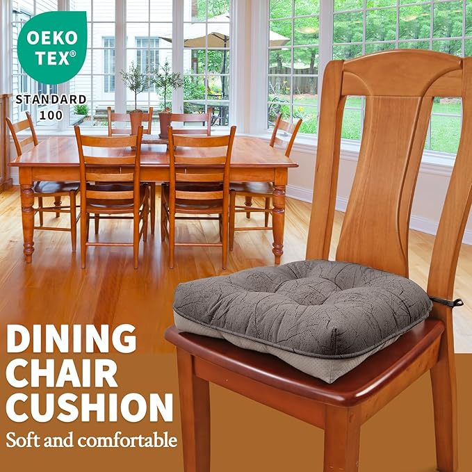Marble Pattern 3" Chair Cushion for Dining Chair, Filling Bite-Size Memory Foam U-Shaped Seat Cushions for Kitchen Chairs, Non-Slip Indoor Chair Pad with Ties, Set of 4, Brown