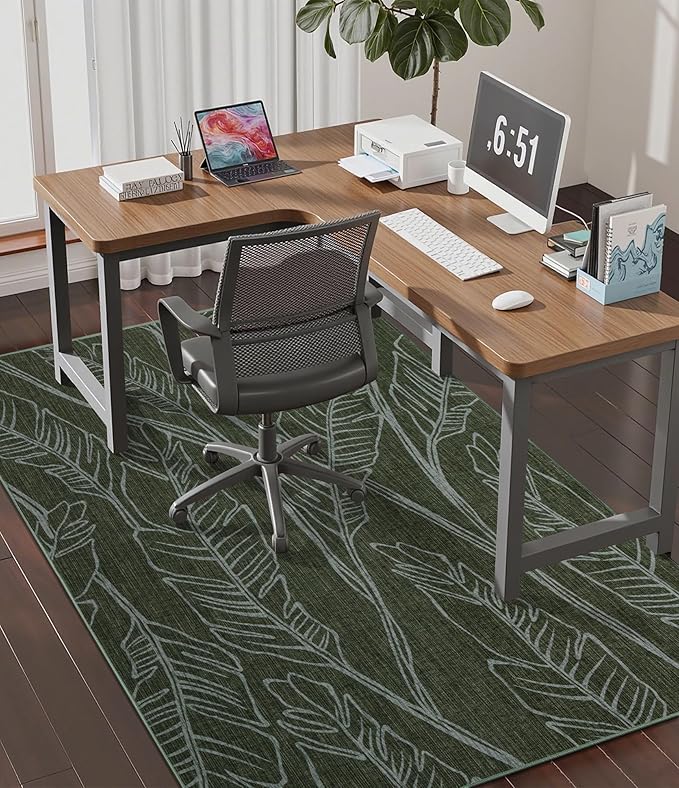 chakme Office Chair Mat for Hardwood Floor, 60"x45" Easy Glide Computer Desk Mat Protector for Rolling Chair Under Desk Rug Nonslip Backing, Machine Wash, (Dark Green Leaf)