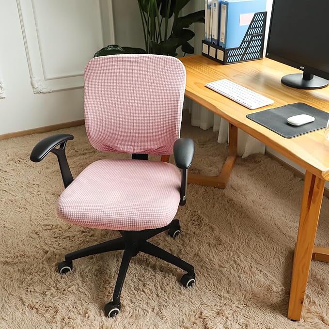 FORCHEER Desk Chair Cover Pink Jacquard Stretchable Two Pieces Split Office Chair Covers Water Resistant Washable
