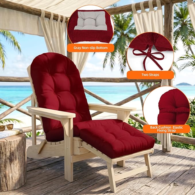 Rocking Chair Cushion Set - Soft Chenille 2-Piece Seat & Ottoman Pad, Tufted Non-Slip Design, High-Density Foam Nursery Glider Cushions, All-Season Indoor/Outdoor Rocker Comfort, Red