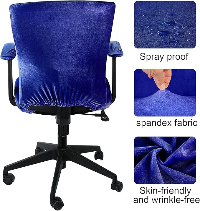 Tallew 4 Pcs Office Chair Covers Set Computer Universal Protective Stretchable Chair Seat Covers Desk Armrest Slipcovers Pads Office Cushion Backrest for Rotating(Dark Blue)