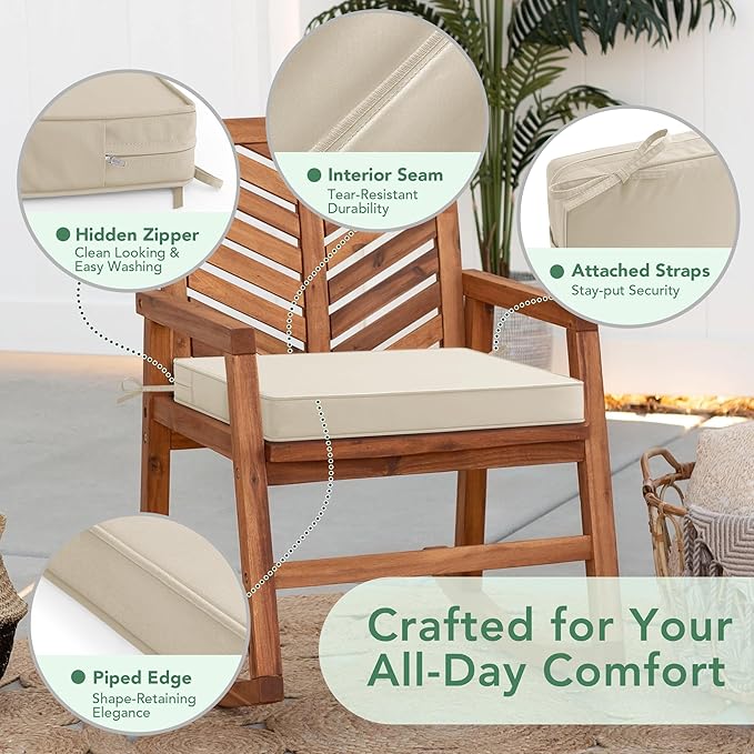 Outdoor Chair Cushions Set of 6: Waterproof & Color Fastness Seat Cushion for Patio Furniture - 22 x 22 x 3 Inch Chair Pads with Ties and Hidden Zipper - Patio Chair Cushion Replacement, Beige