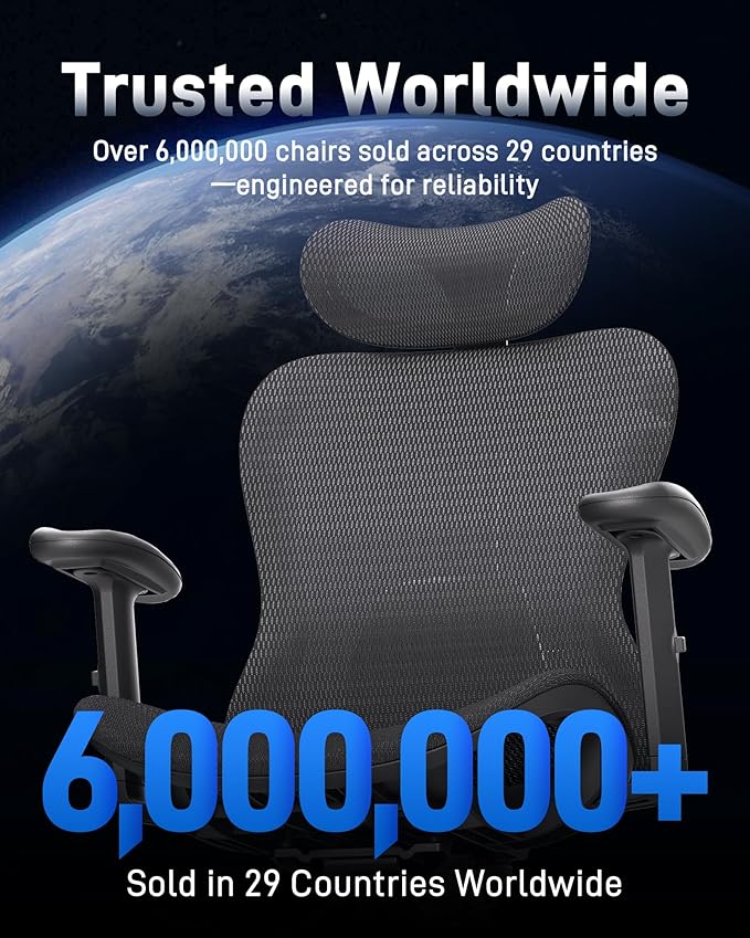 amseatec Ergonomic Office Desk Chair, Comfortable Computer Gaming Chair, Breathable Mesh Back & Seat, Adjustable Armrest & Headrest, Lumbar Support, Butterfly Design for Home Office (Black)