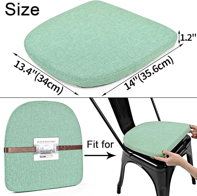 BUYUE Friendly Woven Fabric 14x14 Magnetic Cushion for Metal Chair 1 Piece, Enhanced Anti-Slip Seat Pad for Dining Kitchen Café Stackable Chair (U-Shape, Light Green, 1 Count)