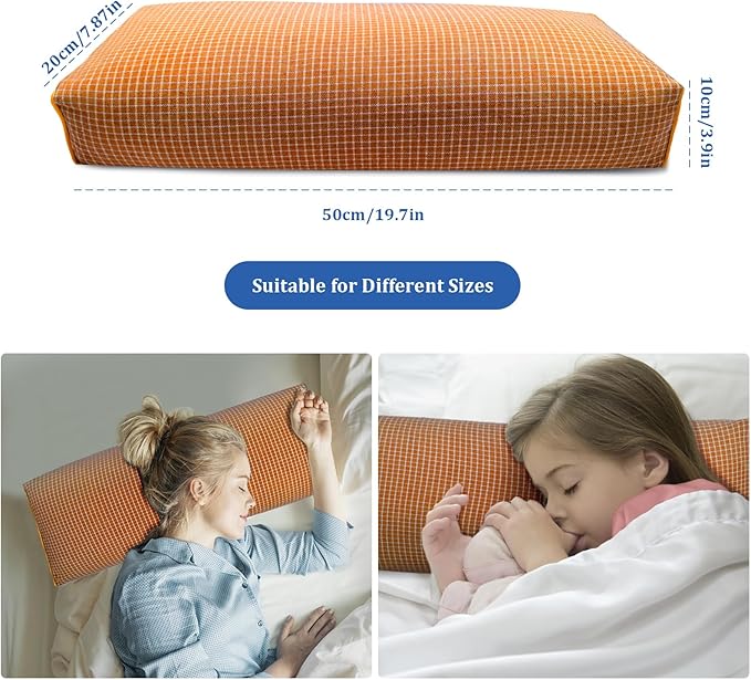 Adjustable Buckwheat Hull Pillow for Neck Pain Relief (21x8x4) Natural Cooling Cervical Support Camping Pillow for Side & Back Sleepers with Night Sweats (xiaoge Orange)