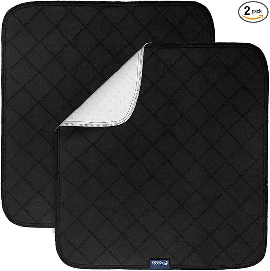 Waterproof Chair Pads for Incontinence 22" x 21", 2 Pack Non Slip Absorbent Wheelchair Reusable Seat Protector, Washable Seat Covers for Chairs, Black
