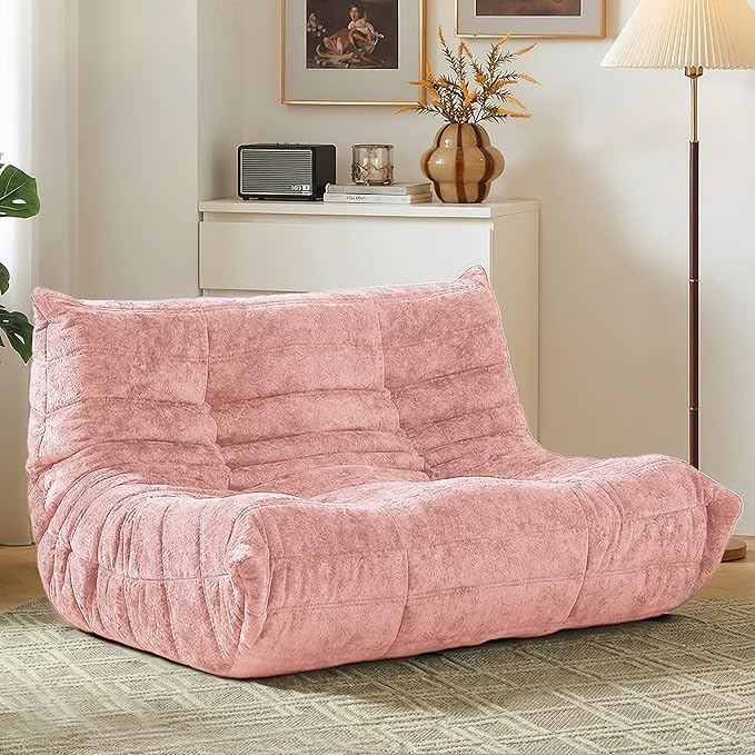 HABUTWAY Bean Bag Chair, Giant Bean Bag Chairs for Adults, Loveseat Fireside Chair, 2 Seater Lazy Bean Bag Sofa Memory Foam Couch for Living Room, Bedroom, Office (Pink)