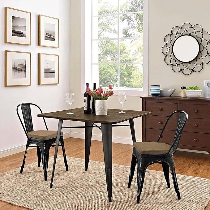 BUYUE Friendly Woven Fabric 14x14 Magnetic Cushion for Metal Chair 1 Piece, Enhanced Anti-Slip Seat Pad for Dining Kitchen Café Stackable Chair (U-Shape, Brown, 1 Count)