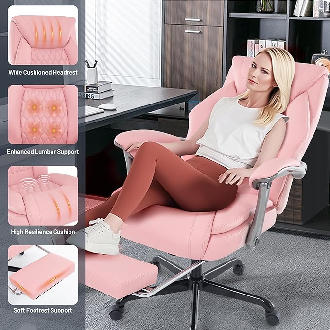 Massage Office Chair with Heat & Foot Rest, 6 Points Vibration, Ergonomic Executive Reclining Desk Chair, PU Leather Padded Seat for Home Office Comfort