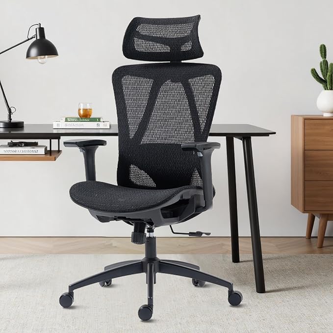 Ergonomic Mesh Office Chair, 3D Adjustable Armrests Desk Chair with 360° Swivel Silent Casters, 90°-120° Reclining Backrest Adjustable Gaming Chair for Home Office