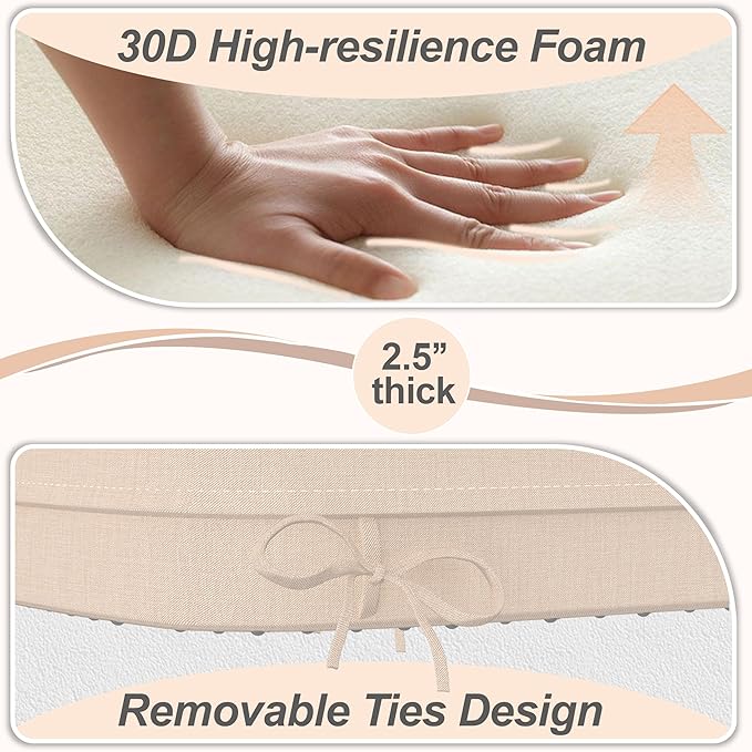 17'' x 16'' x 2.5"Thick Chair Cushions for Dining Chairs, 4 Pack WaterProof Easy Clean Kitchen Chair Pads with Ties and Non-Slip Backing - 30D High Elastic Foam Soft Kitchen Chair Cushions