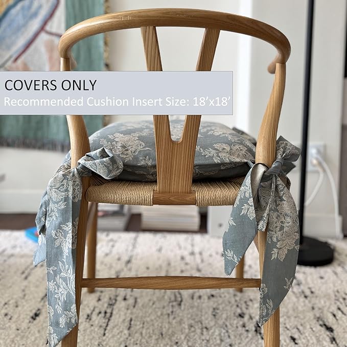 Korean Made Chair Pad Slipcover 17.5'x17.5' Chair Cushion Cover Ties with Ruffle Farmhouse Decor Covers Only, Gift for Mom(Mint Floral) Stocking Stuffer