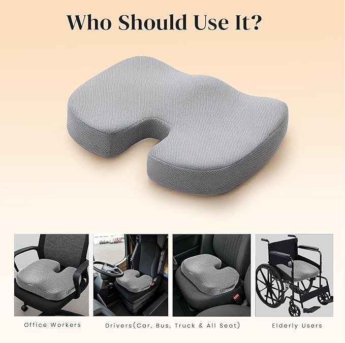 GRAND PITSTOP Gel Memory Foam Seat Cushion – Orthopedic Ergonomic Cushion for Office Chair, Car, Home & Travel – Tailbone, Sciatica & Back Pain Relief Pillow for Long Sitting Comfort