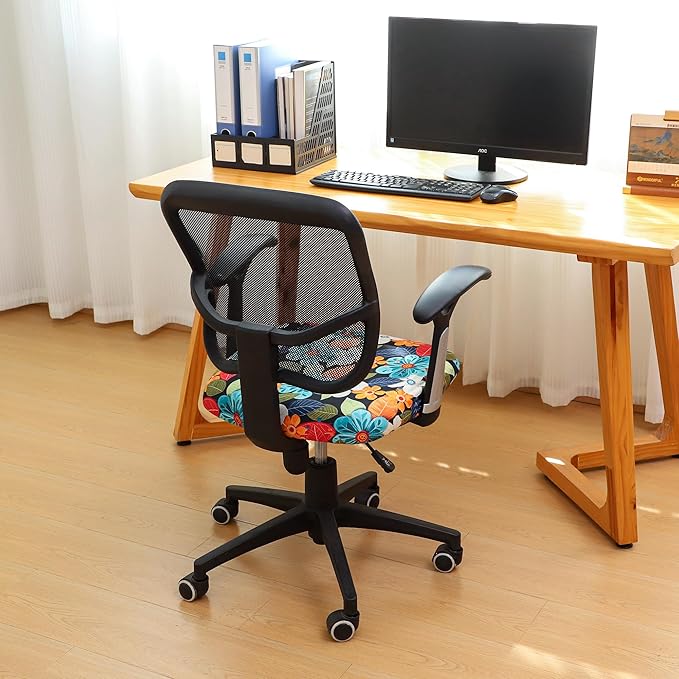 FORCHEER Office Chair Seat Cover Floral Stretch Printed Deak Chair Seat Cushion Cover 20x20inch 1 Piece Washable-Lush Flowers