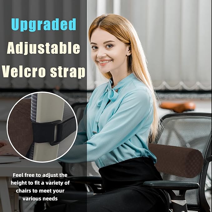 Lumbar Roll Pillow for Lower Back, Lumbar Support Foam Roll Cushion with Pillowcase and Upgraded Strap for Office, Chair, Car, Seat Pain Relief & Improving Posture (Dark Brown, Long-15 * 4.3'')