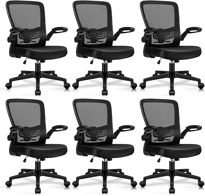 KLASIKA Desk Chairs with Wheels, Ergonomic Mesh Office Chair Adjustable Height and Swivel Lumbar Support Home Office Chair with Flip Up Armrests, Set of 6